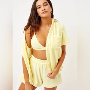 Frankies Bikinis Yellow Terry Button Up Shirt - Large